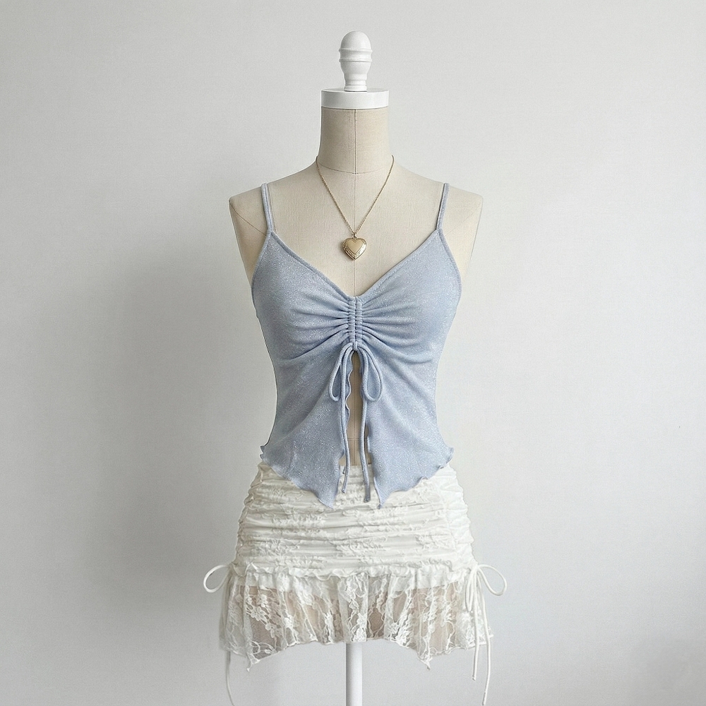 H&M Divided Light Blue Ruched Glitter Top With Bow